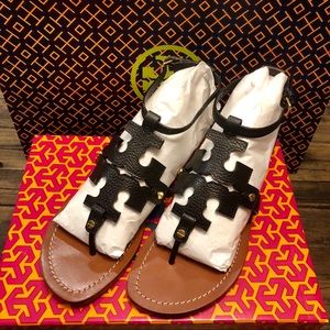 BNIB Tory Burch Phoebe Black Sandals Flats 8.5